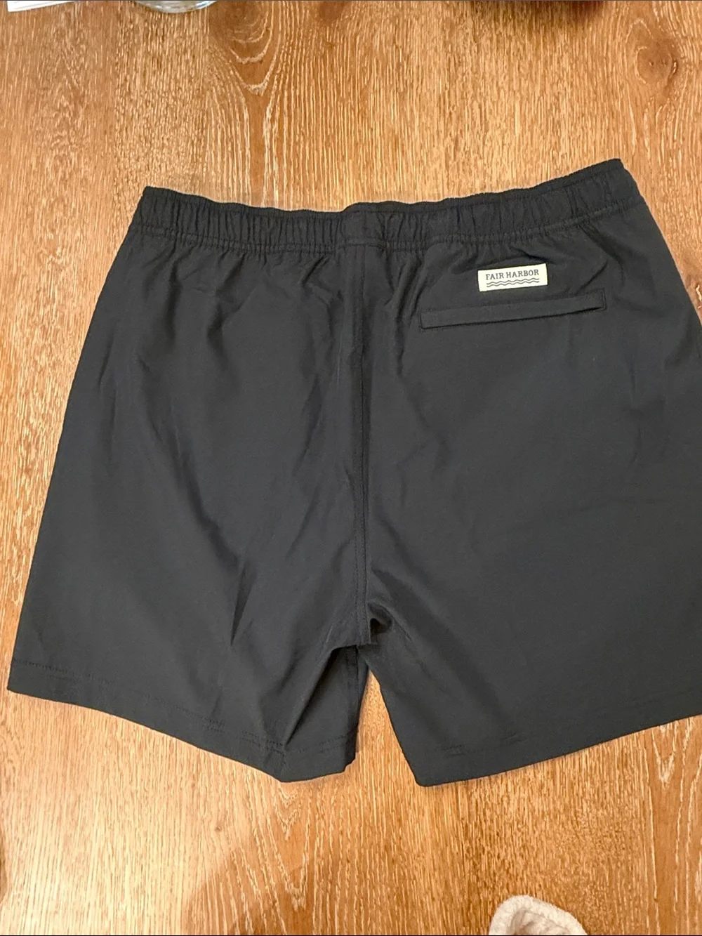 Fair Harbor Black Swim Shorts with Cream Drawstring Accent